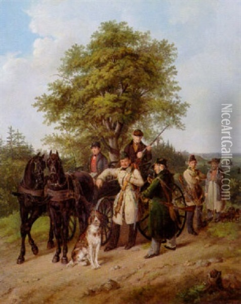Rastende Jagdgesellschaft Oil Painting - Johann Baptist Pflug