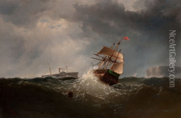 Shipping Off The Coast In Stormy Sea, Ny Oil Painting - Charles Temple Dix