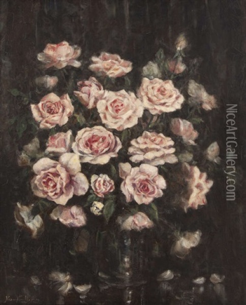 Still Life Study Of Roses Oil Painting - John Crampton Walker