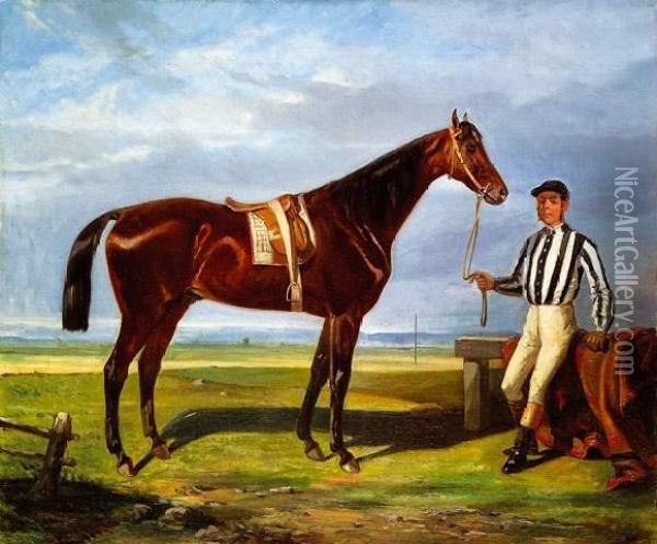 Cheval Et Son Jockey, 1863 Oil Painting - Alfred Decaen