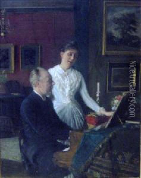 The Duet Oil Painting - August Andreas Jerndorff