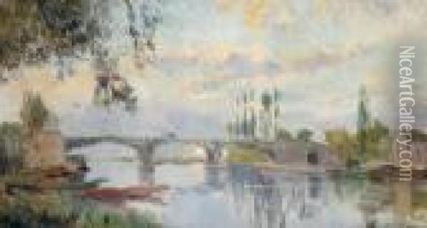 Le Pont De Chatou Oil Painting - Albert Lebourg