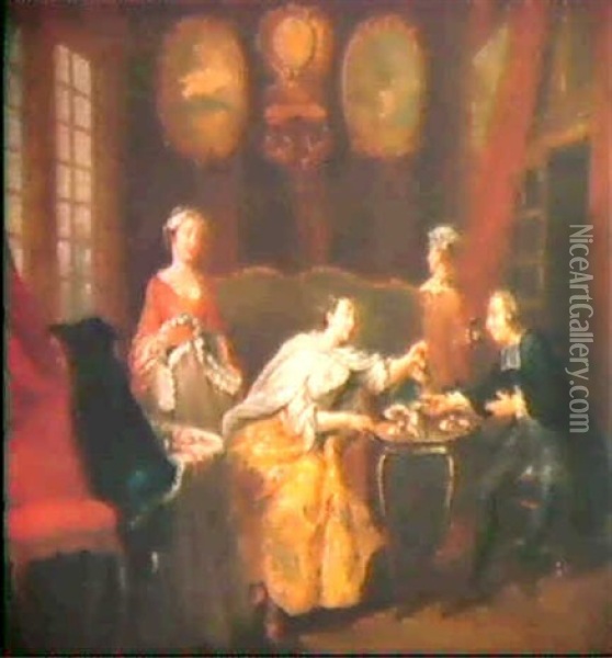 Teestunde Im Salon Einer Eleganten Dame Oil Painting - Nicolas Lancret