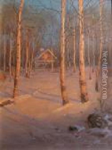 Winter Sunset Oil Painting - Svend Rasmussen Svendsen