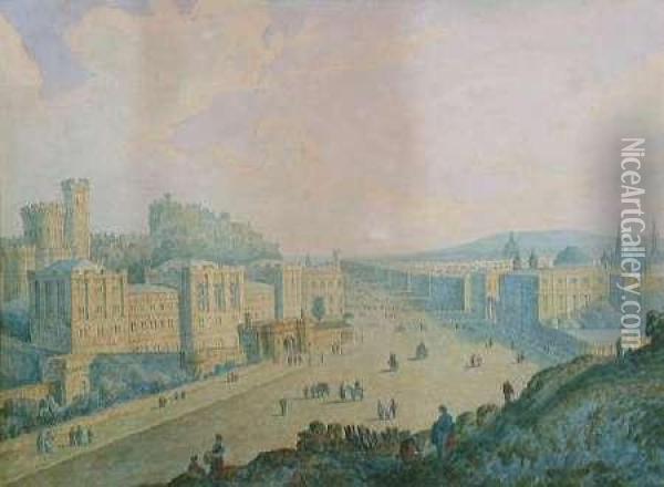 View Of Edinburgh From Calton Hill Oil Painting - George Cooper