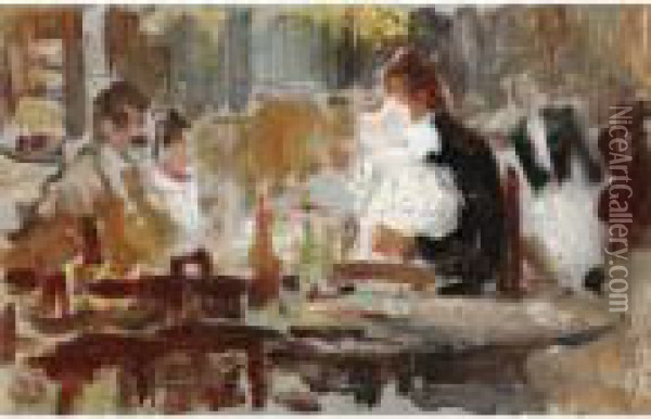 Cafe Oil Painting - Cecilio Pla Y Gallardo