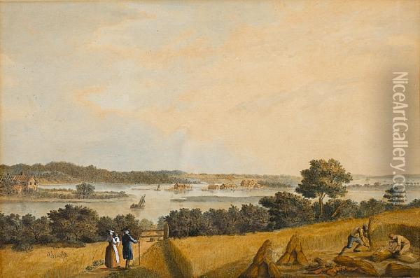 View Of The Mouth Of The River Itching(itchen) Near Southampton Oil Painting - George Keate
