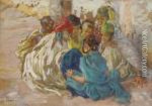 Enfants Jouant Accroupis (les Bavards) Oil Painting - Alphonse Etienne Dinet