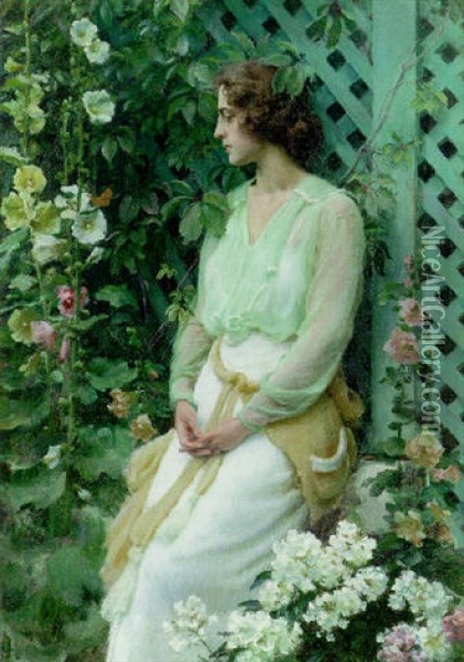 Green Lattice Oil Painting - Charles Courtney Curran
