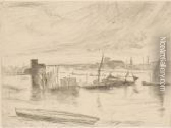 Cadogan Pier, Battersea Early Morn Oil Painting - James Abbott McNeill Whistler