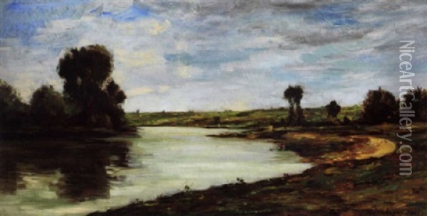 Weite Flusslandschaft Mit Baumen Oil Painting - Charles Francois Daubigny
