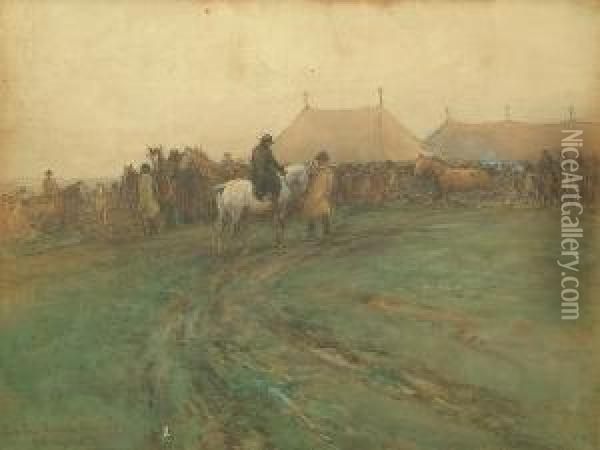 Cow Hill, October Fair Oil Painting - John Atkinson