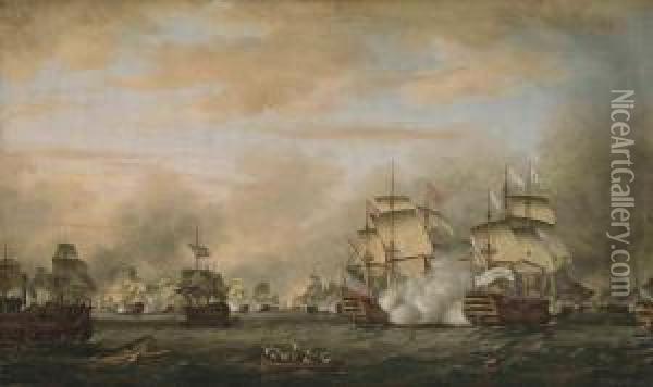 The Battle Of The Saintes, 9-12 April 1782 Oil Painting - Thomas Whitcombe