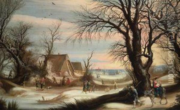 A Winter Landscape With The Flight Into Egypt Oil Painting - Gijsbrecht Leytens