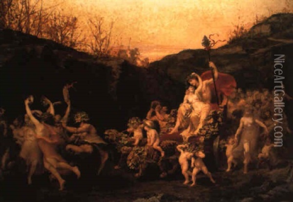 A Bacchanalian Procession Oil Painting - Hippolyte-Dominique Berteaux