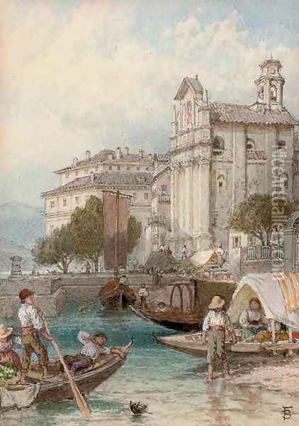 A lazy afternoon on the banks of Lake Como Oil Painting - Myles Birket Foster