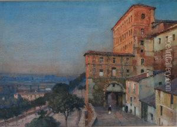 View Of An Italianate Hill-top Town At Sunset Oil Painting - Albert Moulton Foweraker