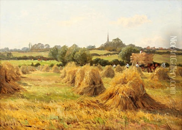 Harvest Time, Castle Donington Oil Painting - Arthur William Redgate