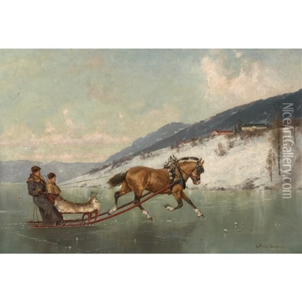Traineau Sur Le Lac De Mjosa En Norvege Oil Painting - Axel Ender