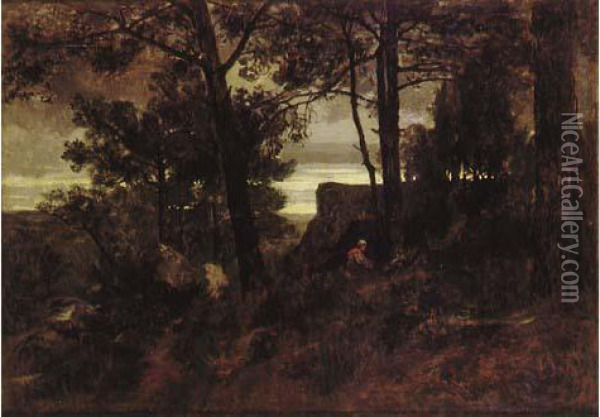  Paysanne Dans La Foret De Fontainebleau, 1854  Oil Painting - Alexandre Rene Veron