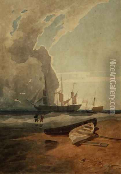 The Mars Riding at Anchor off Cromer, c.1807 Oil Painting - John Sell Cotman