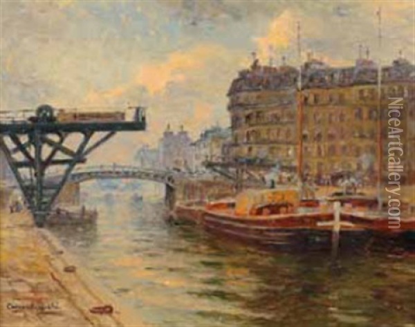Paris, Le Canal Saint Martin Oil Painting - Georges Chenard-Huche