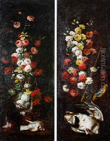 Nature Morte Aux Fleurs Et Volatiles Oil Painting - Nicola Casissa