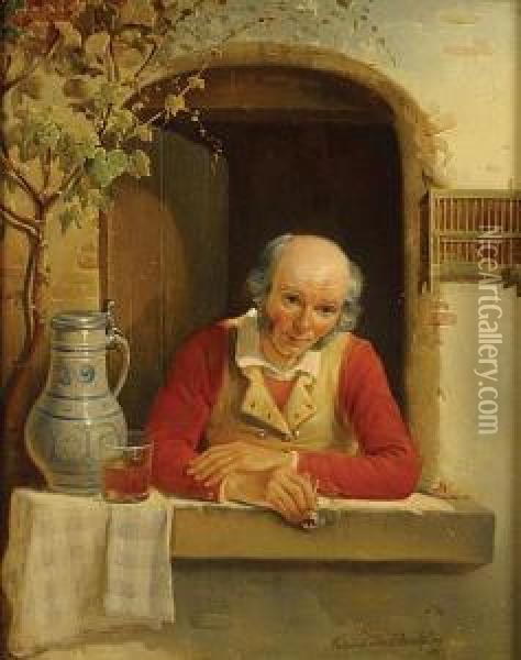 Man In De Raamopening Oil Painting - Ferdinand de Braekeleer