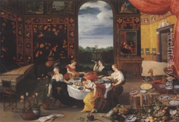 Les Cinq Sens Oil Painting - Jan van Kessel the Elder