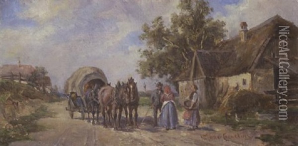 Pferdegespann Vor Einem Bauernhof Oil Painting - Ludwig Mueller-Cornelius
