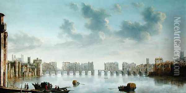 Old London Bridge Oil Painting - Claude De Jongh