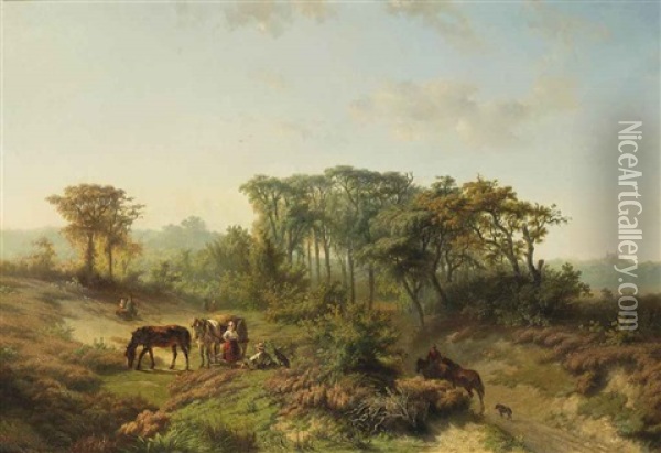 Travellers Resting In A Summer Landscape Oil Painting - Paul Joseph Constantin Gabriel