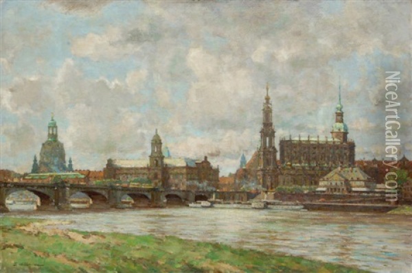Blick Auf Die Dresdner Altstadt Oil Painting - Ludwig Muhrmann