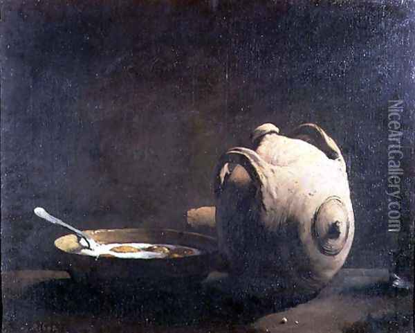 Still life with eggs on a plate, 19th century Oil Painting - Theodule Augustine Ribot