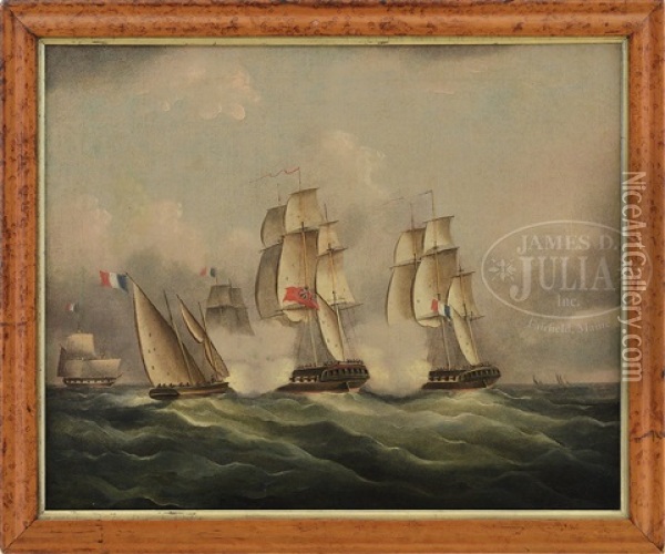 French And British Naval Battle Oil Painting - Thomas Buttersworth