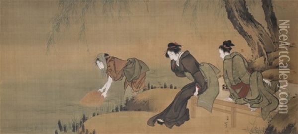 Cooling Off On A Summer Evening Oil Painting -  Hokusai