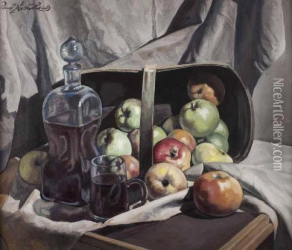 Still Life 
 Decanter & Apples Oil Painting - Paul Nietsche