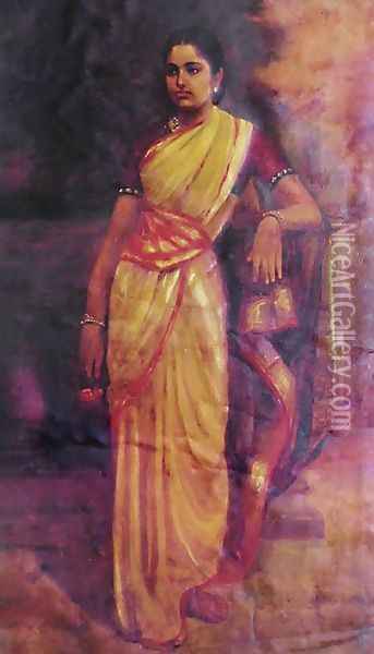 Young Woman Oil Painting - Raja Ravi Varma