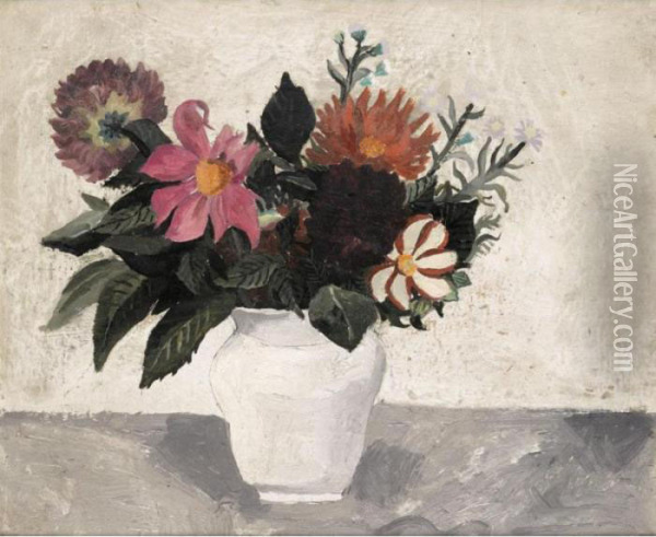 Dahlias In A White Pot Oil Painting - Christopher Wood