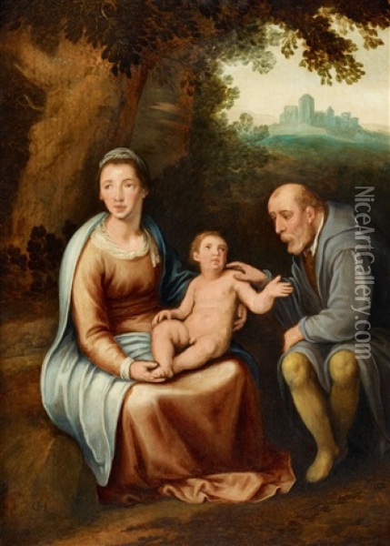 The Holy Family At Rest Oil Painting - Cornelis Cornelisz Van Haarlem