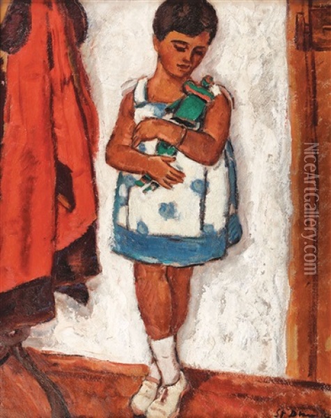 Fetita Cu Papusa Oil Painting - Stefan Dimitrescu
