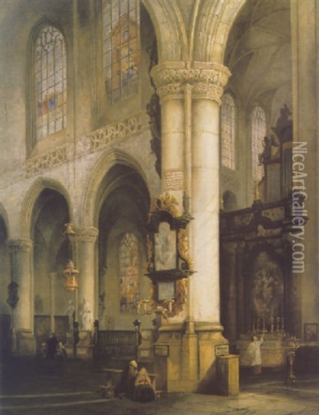 The Interior Of The Saint Jacobchurch, Antwerp Oil Painting - Johannes Bosboom