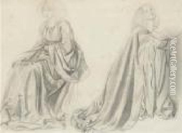 Studies Of A Woman Seated And Kneeling, Possibly Fannycornforth Oil Painting - Sir Edward Coley Burne-Jones