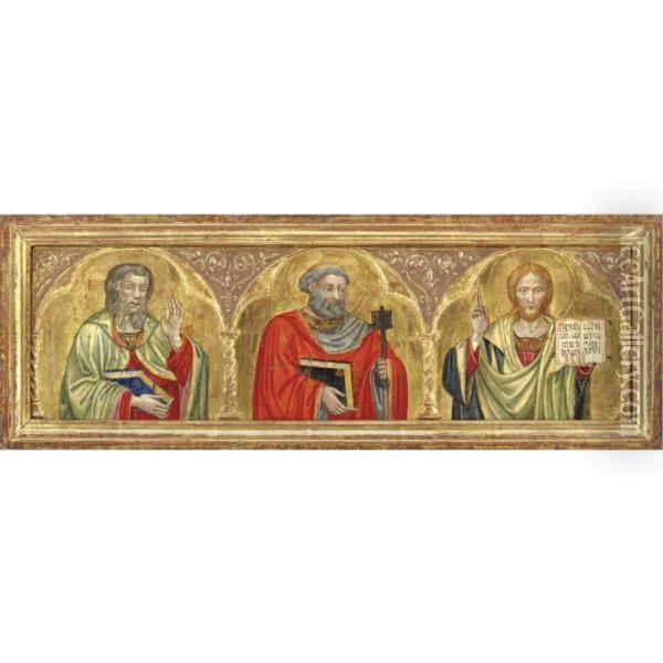 Cristo Benedicente E I Santi Pietro E Giovanni Evangelista Oil Painting - Turino Di Vanni