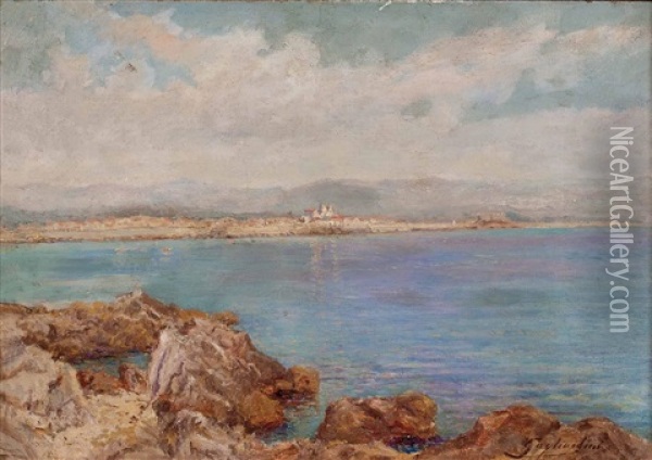 Mediterrane Landschaft Mit Hafenstadt Oil Painting - Julien Gustave Gagliardini
