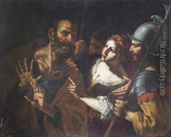 Il Rinnegamento Di Pietro Oil Painting - Angelo Caroselli