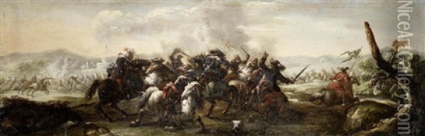 A Cavalry Skirmish Oil Painting - Jacques Curtois