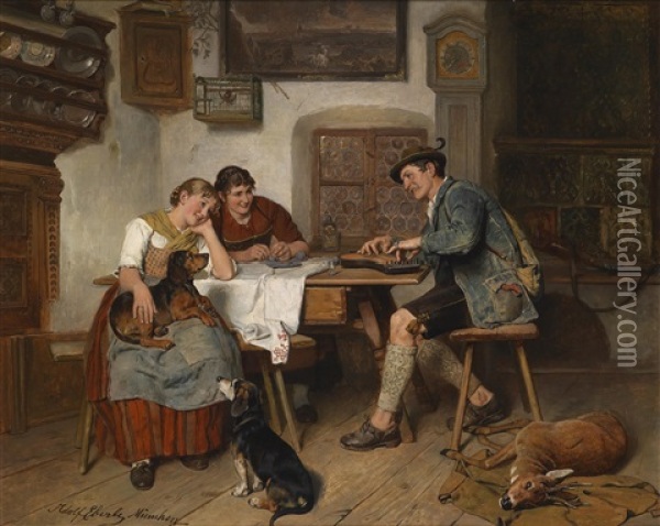 Musikalische Unterhaltung Auf Der Alm Oil Painting - Adolf Eberle