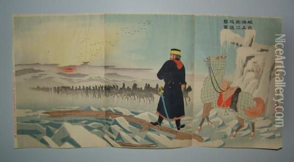 Scene De La Guerre Sino-japonaise Oil Painting - Toyohara Kunichika