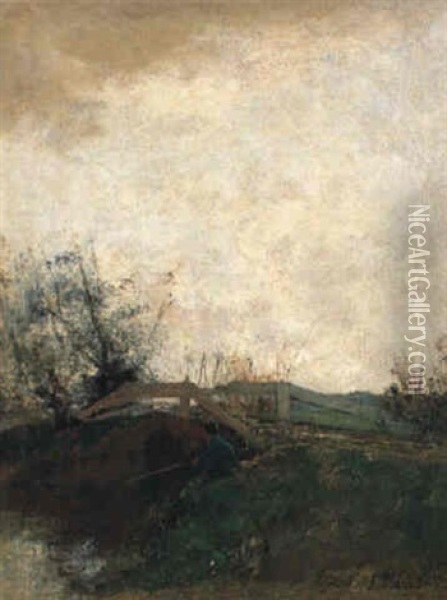 An Angler Near A Bridge Oil Painting - Jacob Henricus Maris